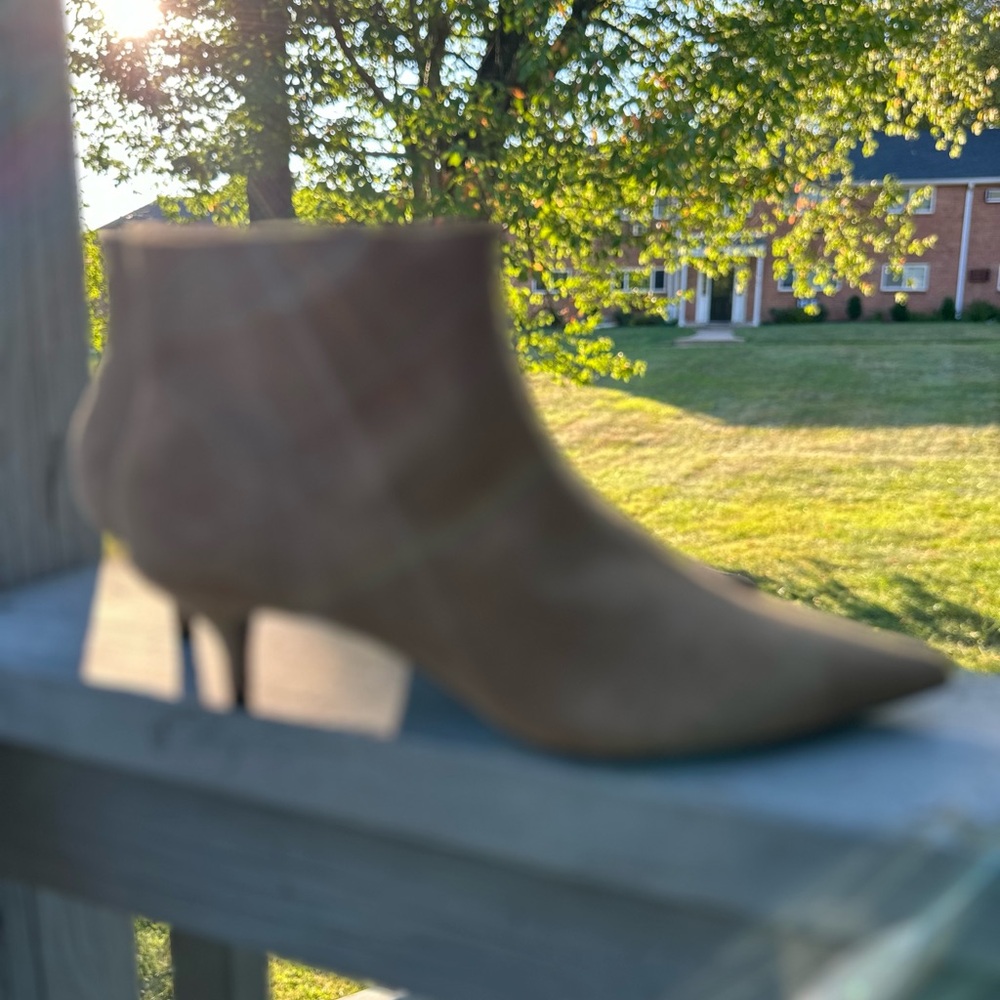 NWT Zara SPLIT KITTEN Heel Genuine Leather Camel Suede Zip Bootie Pointy Toe 41 - Picture 4 of 10